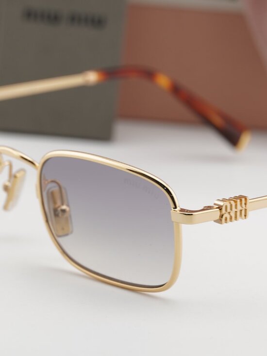 Miu Miu MUA53S 5AK04O Rectangle Sunglasses – Gold / Grey